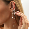 Imitation Pearl Metal Chain Long Tassel C Shaped No Ear Holes Earbone Clip for Women Temperament Clip Earrings Jewelry Korean - Image 4