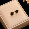 Stainless Steel Golden Plum Blossom Five Leaf Flower Stud Earrings For Women Clover Jewelry Gift - Image 1