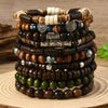 Wooden Bead Bracelet Set 10 Pieces with Tree of Life Charm Bohemian Style - Image 1