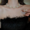 2 Pcs Imitation Pearl Rectangular Rhinestones Necklaces Stud Earrings for Women French Retro Chokers Light Jewelry Sets K - Image 1