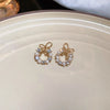 Minimalist Round Bow Knot Earrings For Women Temperament Rhinestone Imitation Pearl Stud Earrings Party Wedding Jewely E - Image 2