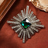 Vintage Starburst Brooch Alloy Emerald Green Crystal Rhinestone Pin Women Clothing Accessories - Image 4