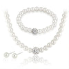 3 Pcs Imitation Pearl Fireball Necklace Bracelet Earring Stud Jewelry Set Silver Color Crystal Stone Elegant Bridal Jewelry Gift - Image 6