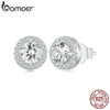 Silver Halo CZ Heart Stud Earrings Round Earrings Set Classic Engagement Jewelry for Couples - Image 1