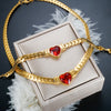 Love Heart Zircon Necklace Bracelet Dubai Cuban Chain Jewelry Set For Women Stainless Steel Gold Color Plated - Image 1