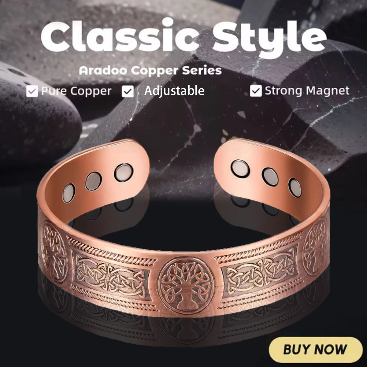 Selling Magnet Retro Bracelet With Life Tree Pattern Arrangement, Magnetic Men's Antique Copper Bracelet， Holiday - Image 1