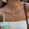 Pearl Look Bead Necklace with Clear Stone Pendant in Gold Tone - Image 4