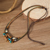 Ethnic 2pcs/Set Multi-layer Vintage Wood Beads Pendant Leather Beaded Weaved Prayer Necklace& Bracelet Jewelry Gifts - Image 2