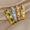 Shiny Colorful Zircon Smooth Cuff Bangle Bracelet for Women Gold Plated Stainless Steel Wide Bracelets Jewelry Gifts - Image 1