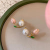 Elegant French Vintage Enamel Dripping Oil Plant Irregular Lavender Ear Studs Earrings for Women Flowers Earring - Image 9