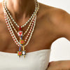 European and American French White Turquoise Bead Necklace, Heart-Shaped Glass Pendant, Sweet Sweater Chain - Image 2