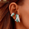 Hip Hop Women Jewelry Micro Pave Colorful Cubic Zirconia Cz Geometric Circle Lines Ear Cuff No Pierced Clip Stud Earrings - Image 1