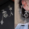 Punk Gothic Black Crystal Heart Cross Chain Ear Cuff for Men Women Hip Hop Metal Cross Ear Clip On Earrings Egirl Jewelry Gift - Image 1