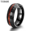 8mm Mens Black Hammered Tungsten Carbide Rings For Men Wood Inlay Multifaceted Wedding Band Engagement Ring Jewelry Gift - Image 1