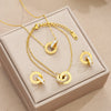 4Pcs/Set Gold Color Stainless Steel Crystal Necklace Bracelet Earrings for Women Interlocking Circles Roman Numbers Jewelry Sets - Image 1