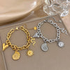 Stainless Steel Golden Chunky Chain Bracelets for Women Men Sun Totem Snake Conch Heart Charms Bracelet Jewelry Gifts - Image 3