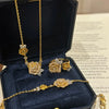 French Retro Gold Color Double Rose Flowers Design Inlaid with Full Zircon Necklaces Bracelets Rings Jewelry Sets For Women - Image 1