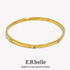 Stainless Steel Hammered Texture Small Round Rhinestone Closed Bracelet Gold Plated For Women's Gift - Image 1