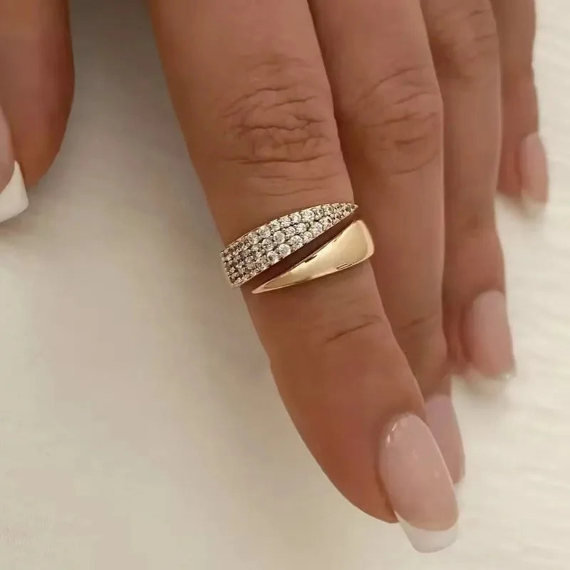 Gold Plated Sun Rings for Women Stone Inlaid in Hollow Metal Texture Ring Jewelry - Image 1