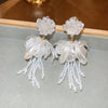 Handmade White Imitation Pearl Dangle Earrings for Women French Elegant Bridal Wedding Romantic Flower Tassel Pendant Earring K1 - Image 13