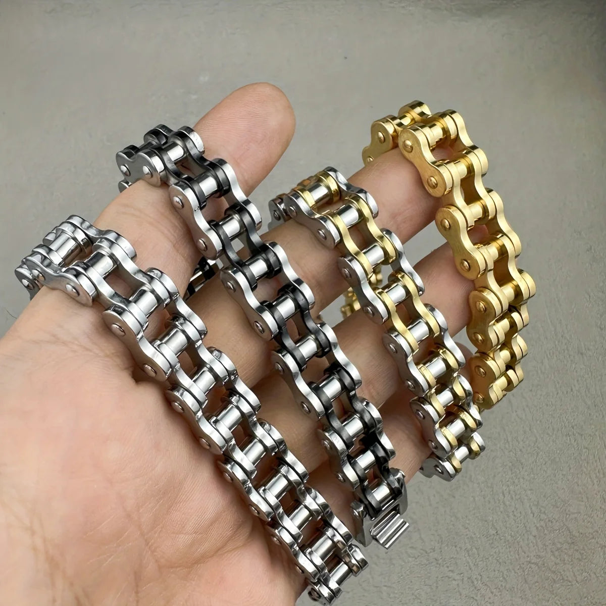 1pcs Punk Rock Stainless Steel Biker Mens Bracelet Link Chain Motorcycle Bike Bicycle Chain Bracelets Bangles Jewelry - Image 1