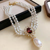 Flower Inlaid Rhinestone Drop Pearl Necklace Earring Set French Style Clavicle Chain Light Jewelry Sets for Women - Image 5