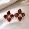 Hibiscus Dropped Glaze Flower Stud Earrings for Women Girl French Vintage Korean Wedding Romantic Jewelry Gifts - Image 7