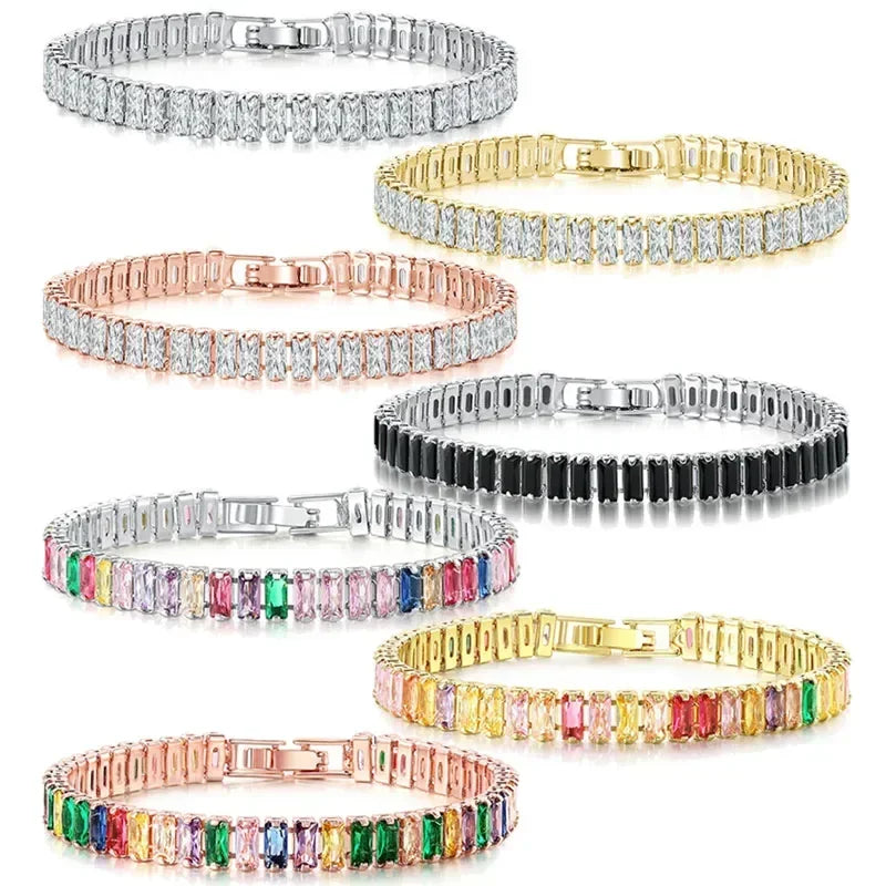 Square Cubic Zirconia Tennis Bracelet 2.5mm or 4mm in Silver-Tone Gold-Tone and Rose Gold-Tone - Image 1