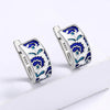 Classic Vintage Temperament Temperament Earrings Blue Enamel Studs Floral Party Ladies Graffiti Jewellery - Image 1