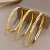 Elegant Diamond-encrusted Bone Bamboo Joint Shape Cuff Bracelet For Women Classic Plated Gold Shiny Temperament Jewelry Set - Image 2
