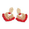 Boho Gold Color Heart Shape Carved Flower Dangle Earrings for Women Indian Jhumka Earrings Retro Pink Beads Tassel Jewelry - Image 7