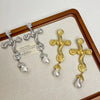 Exaggerated Baroque Pearl Cross Earrings for women, Statement Dangle Earring Party Accessories - Image 5
