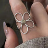 Silver Open Finger Ring Flower Leaf Design Green Golden Vintage Stackable For Women Girl Jewelry Gift - Image 25