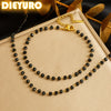 316L Stainless Concise Steel Black Glass Stone Necklace Bracelet Suit For Womens TrendNon-fading jewelry Set - Image 1