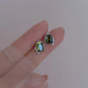 Liquid Olive Green Square Rhinestones Stud Earrings for Women Silvery Metal Irregular Geometry Earrings Party Jewelry - Image 4