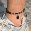 Geometric Black Glass Square Pendant Anklet, Nature Stone Bead Chain Ankle Bracelet for Men, Stainless Steel Foot Jewelry - Image 1