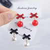 Black Red Bowknot Elegant Hanging Earrings Imitation Pearl Ball Pendants Korean Sweet Small Earrings - Image 1