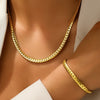 Aomogo Stainless Steel Simple Flat Cuban Chain Bracelet Necklace Jewelry Set Gold Plated Thick Chain Jewelry - Image 1