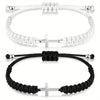 Simple Cross Black White Braided Rope Couple Bracelets Silver Color Adjustable Bracelet Christian Jewelry - Image 1