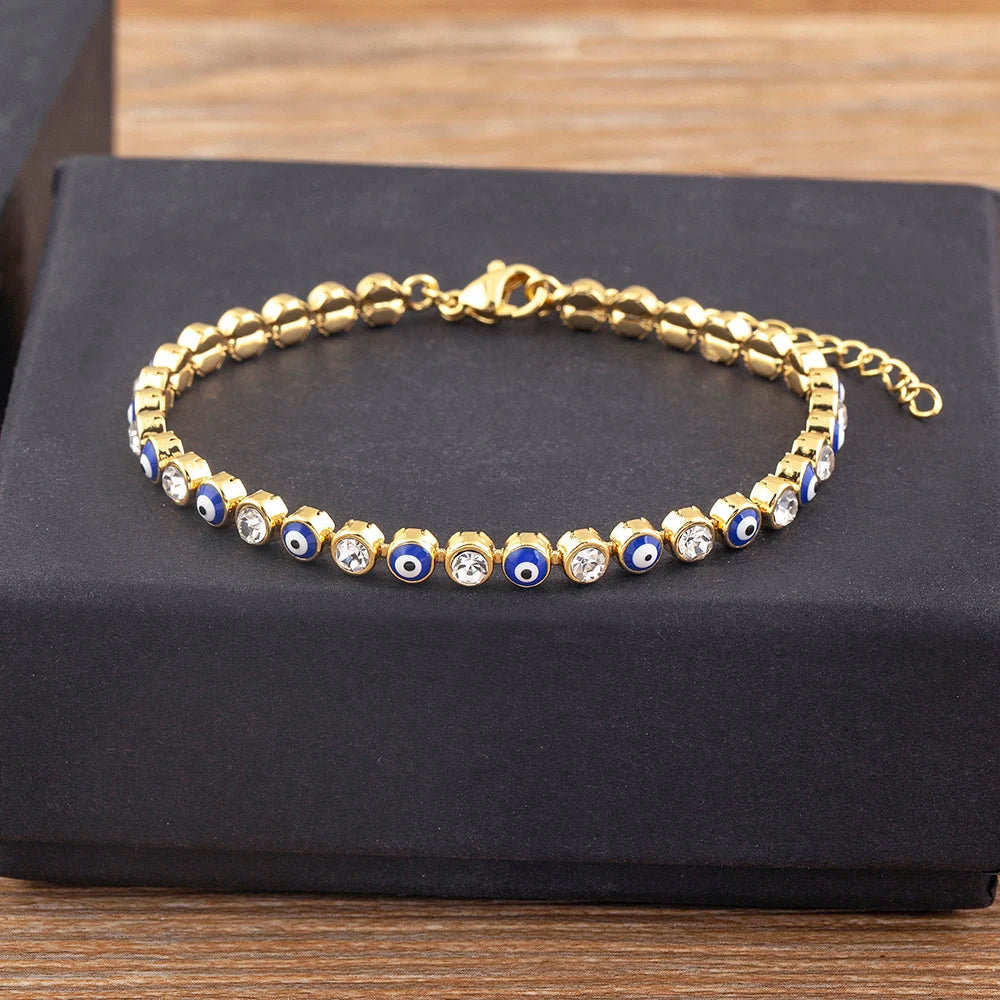 Lucky Evil Eye Shiny Charm CZ Tennis Bracelet for Women Crystal Zircon Jewelry Adjustable Chain Bangle Gift - Image 1