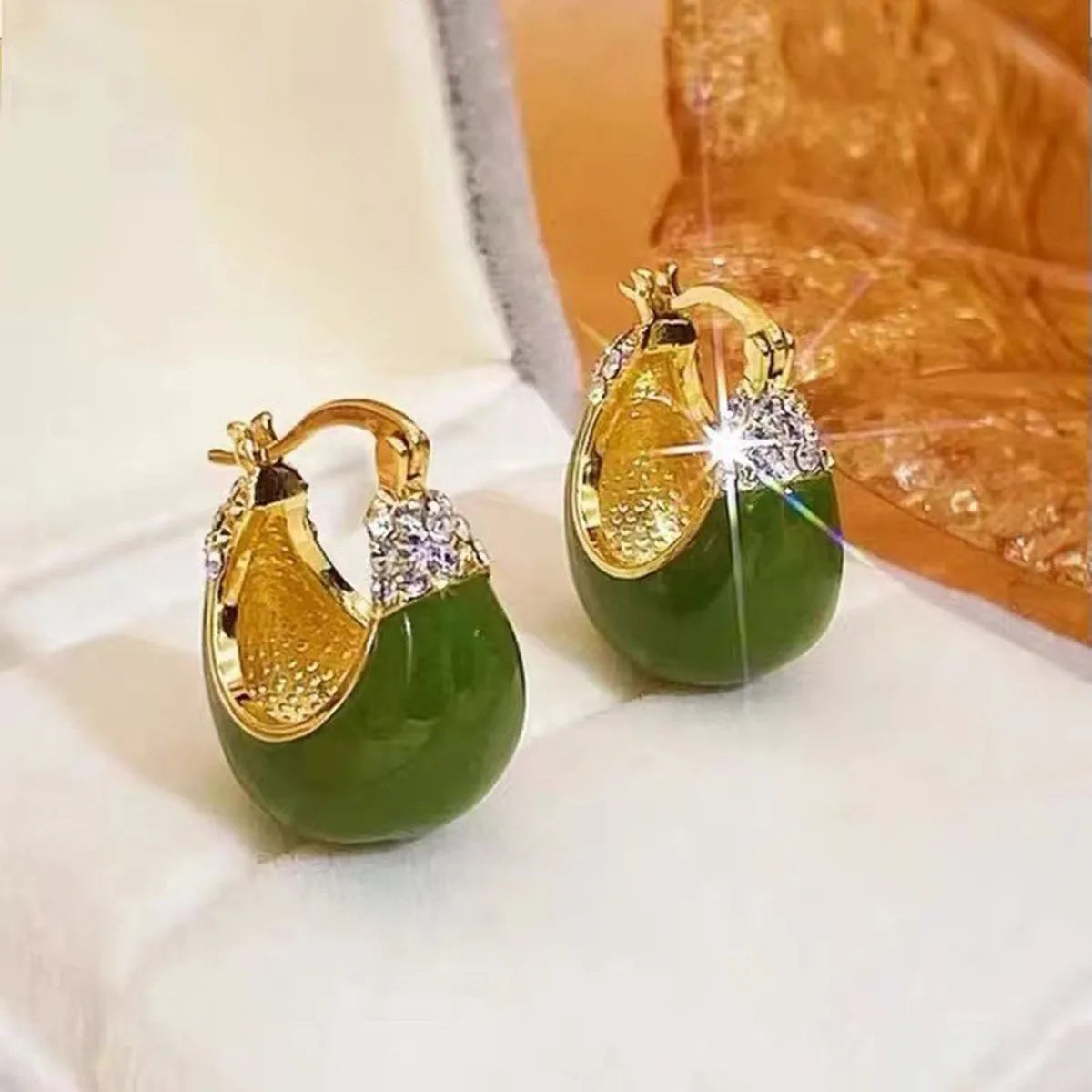 French Retro Drop Glazed Earrings With Light Semi-Circular Inlaid Zircon Earrings Suitable For Ladies At Parties - Image 1