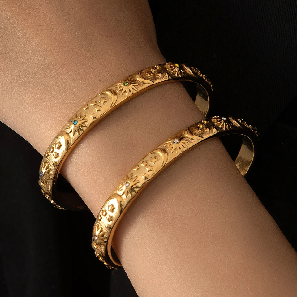 Yupsk Stainless Steel Gold Plated Star Moon Sun Open Bracelet Aesthetic Jewelry Gift for Women Men - Image 1