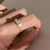 Sweet Personality Silver Adjustable Irregularly Texture Heart-shaped Pink Crystal Ring for Woman Korean Jewelry - Image 3