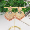 Boho Gold Color Heart Shape Carved Flower Dangle Earrings for Women Indian Jhumka Earrings Retro Pink Beads Tassel Jewelry - Image 2