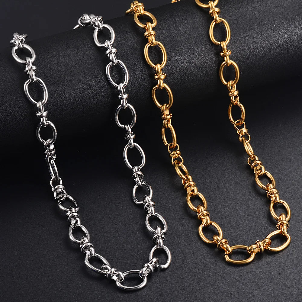 1 Piece Women Mens Stainless Steel Handmade Oval Chain Necklace Bracelet Big Chain Necklace Punk Heavy Jewelry - Image 1