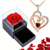 Love Heart Zircon Necklace With Rose Flower Gifts Box For Women Girlfriends Valentine Jewelry Gift - Image 1