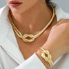 Double Layer Knot Necklace Bracelet Set For Women Gold Color Snake Chain Choker Twisted Chunky Jewelry Accessories - Image 1