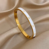 Stainless Steel Classic Floral Pattern Bangles Bracelets for Women Men Stylish Gold Plated Black White Enamel Open BangleS - Image 2