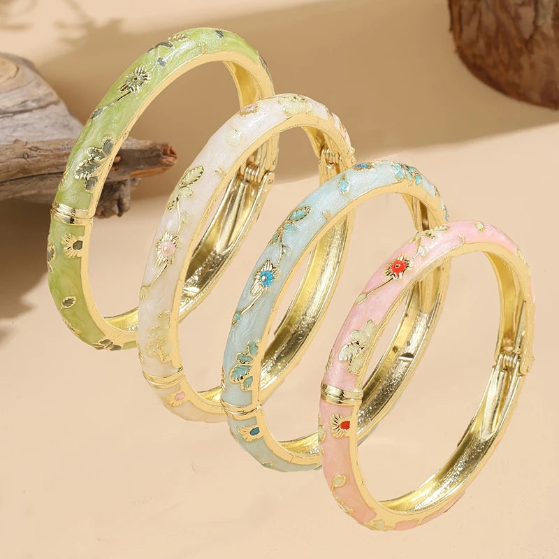 3 Pcs Enamel Cloisonne Bracelet For Women Vintage Ethnic Peony Filigree Flower Elegant Bracelet Set - Image 1
