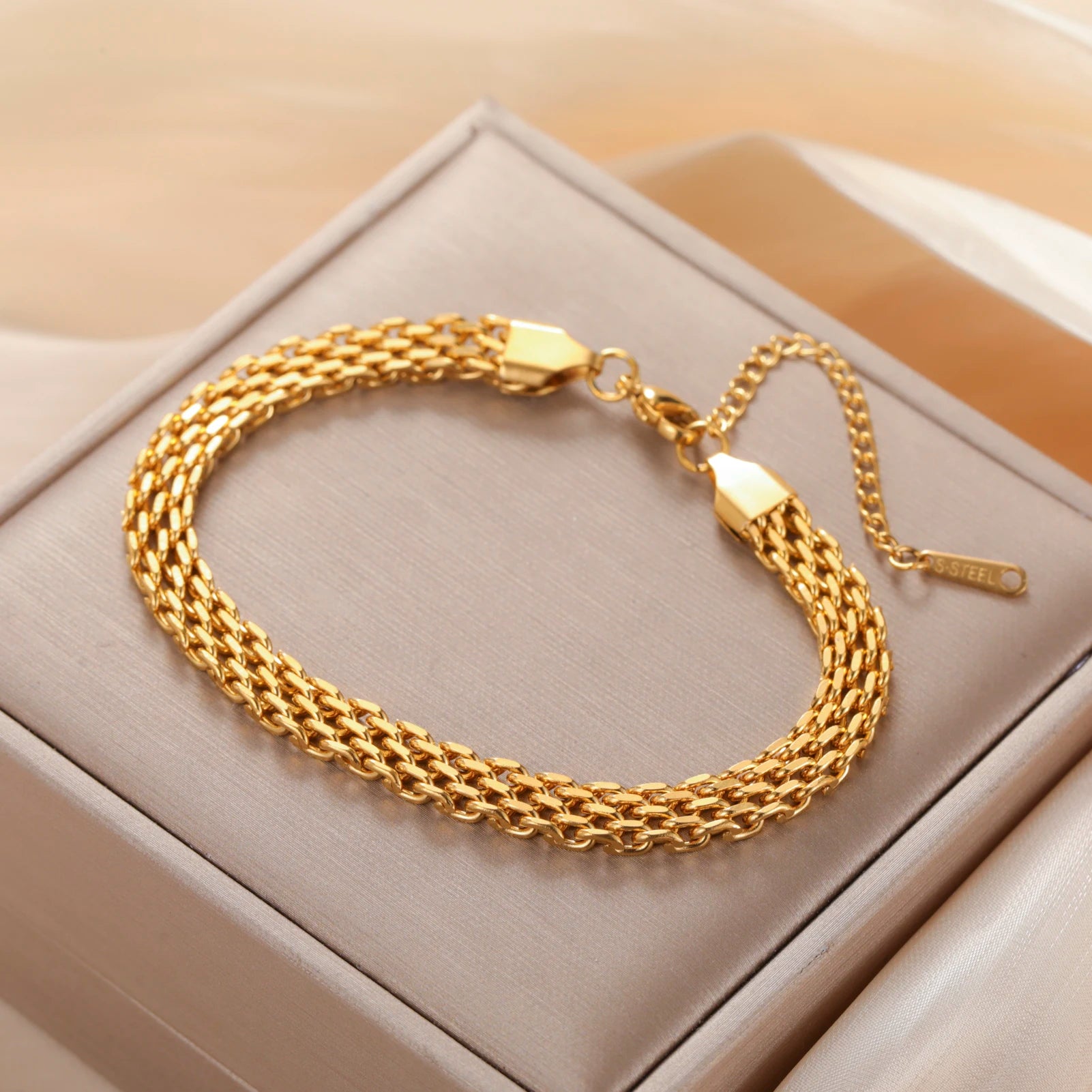 Mesh Chain Women's Bracelet Stainless Steel Gold Plated Bracelets Party Birthday Gifts - Image 1